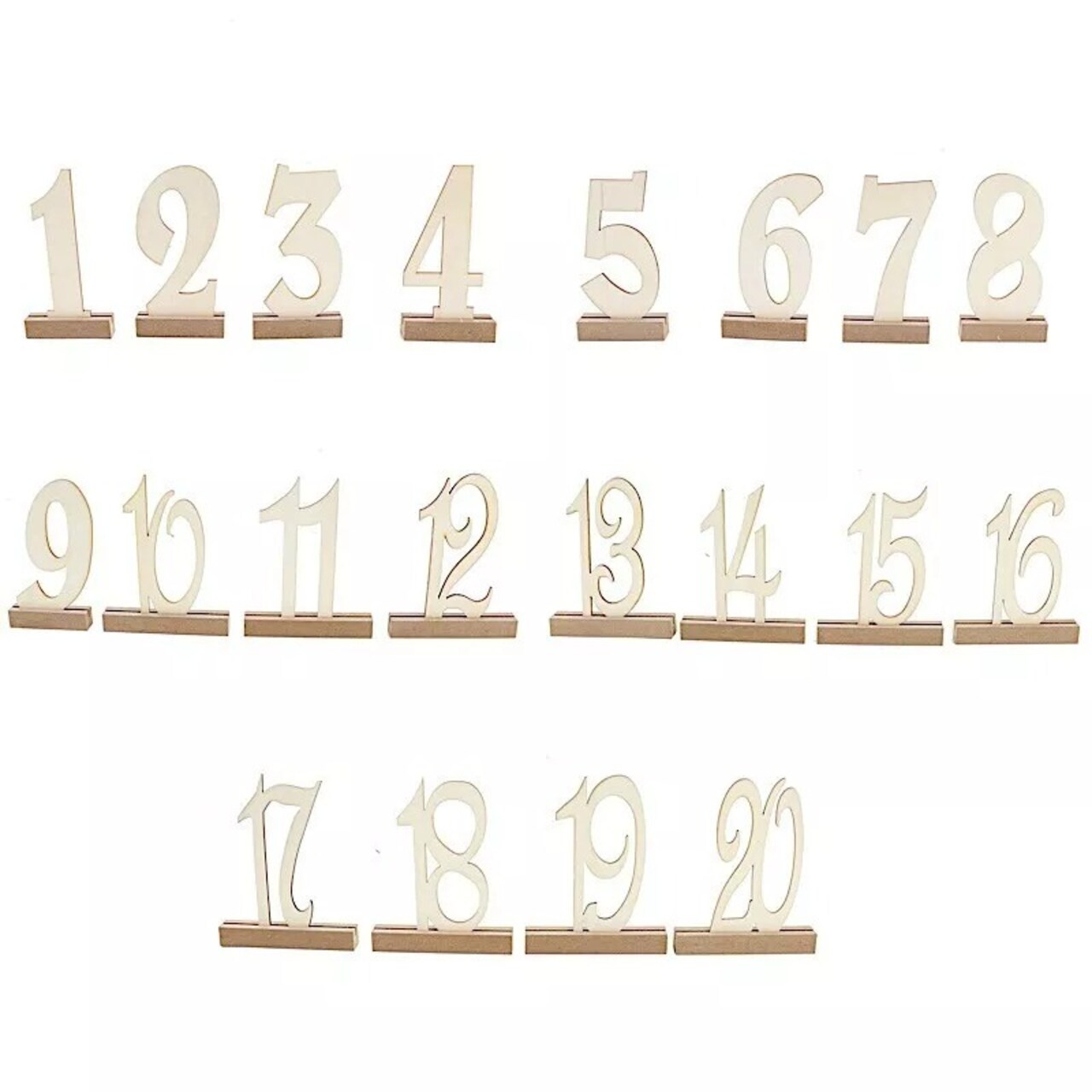 Natural 20 Wooden 6" Table Numbers 1-20 Set Holder Base Party Events Decorations